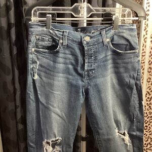 7 For All Mankind Dark Blue Distressed “Josefina” Skinny Boyfriend Jeans